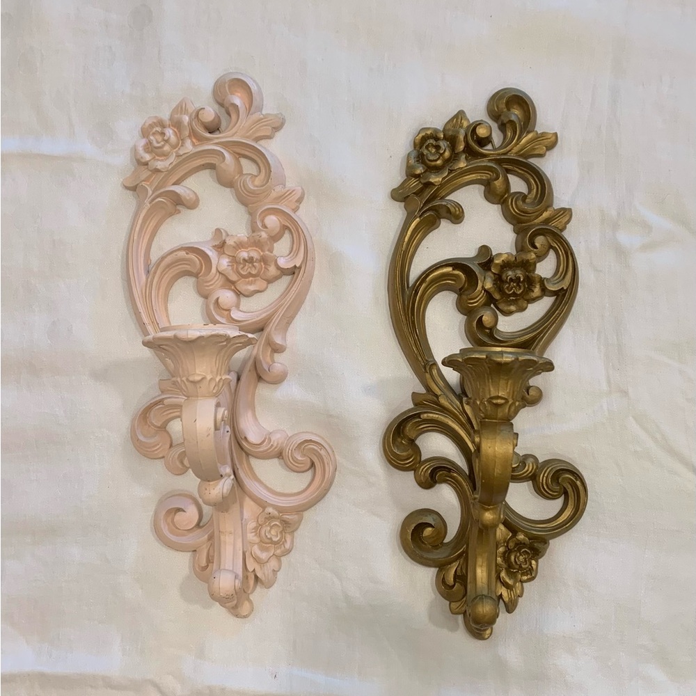 Homco Pink and Gold Wall Sconce Set